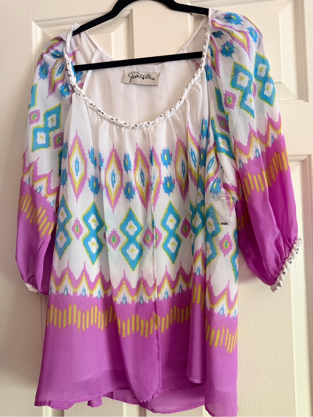 Boho Ikat Peasant Blouse - Pink Multi by